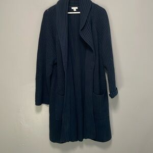 J.Jill Navy Blue long cardigan sweater knitted 3x cotton blend drape neckline